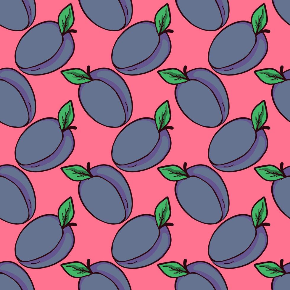 Plums pattern, seamless pattern on red background. vector