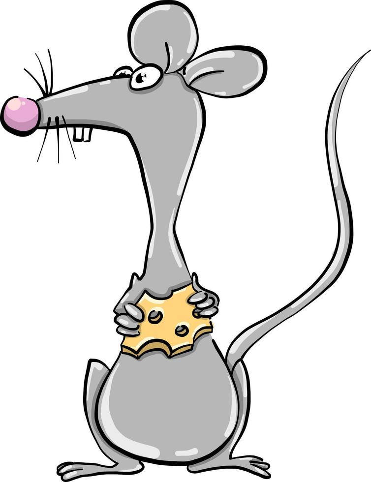 Mouse with cheese , illustration, vector on white background