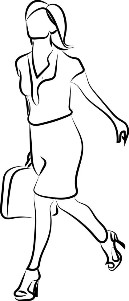 Lady walking, illustration, vector on white background.