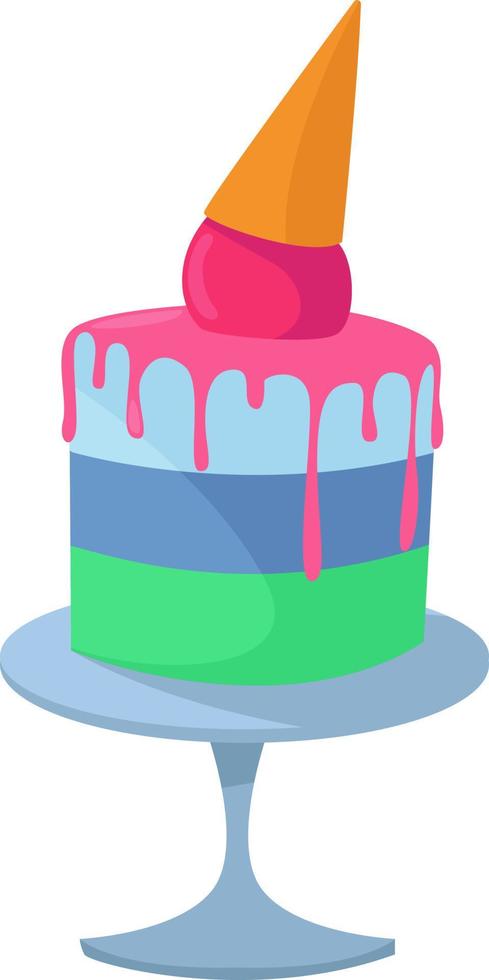 Blue birthday cake, illustration, vector on a white background.