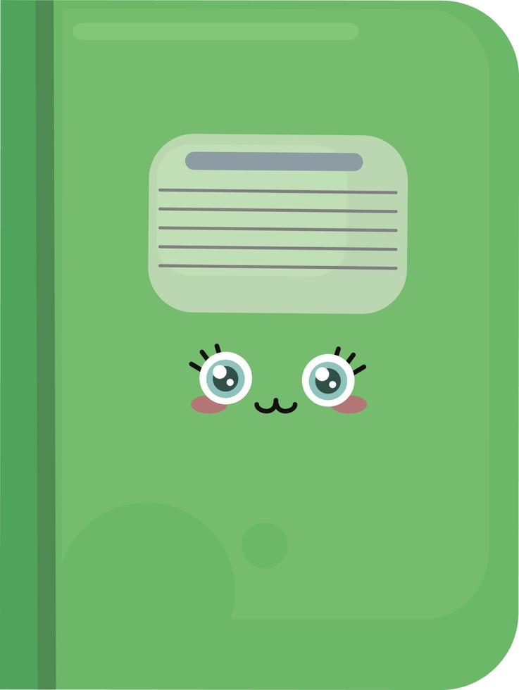 Green notebook, illustration, vector on white background.