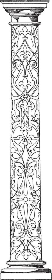 Column Decorated Shaft, wood inlaying,  vintage engraving. vector