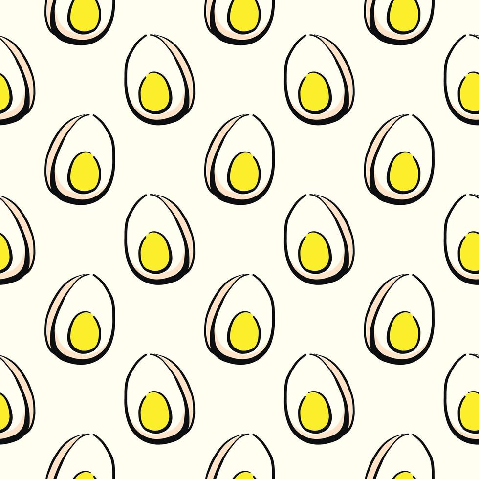Boiled egg,seamless pattern on white background. vector