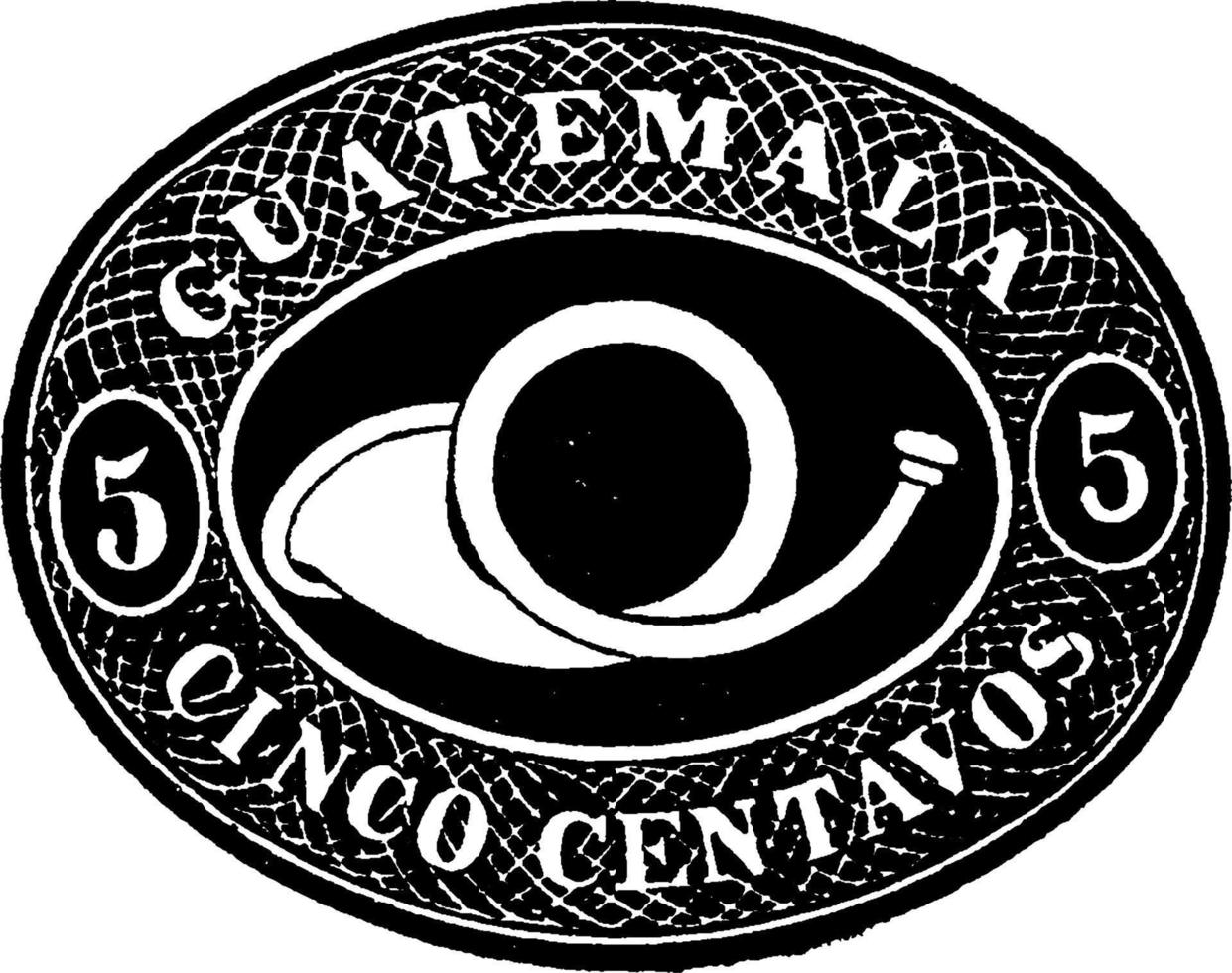 guatemala sobre cinco centavos en 1890, ilustración vintage. vector