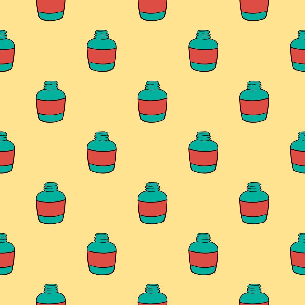 Little green bottle,seamless pattern on beige background. vector