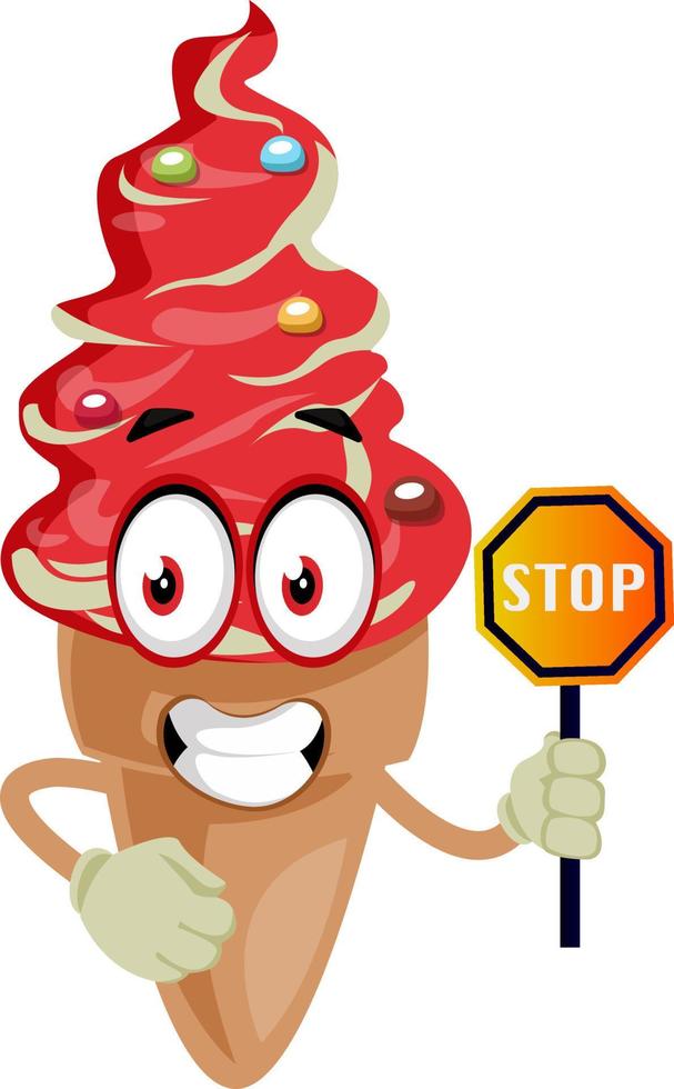 Helado con señal de stop, ilustración, vector sobre fondo blanco.