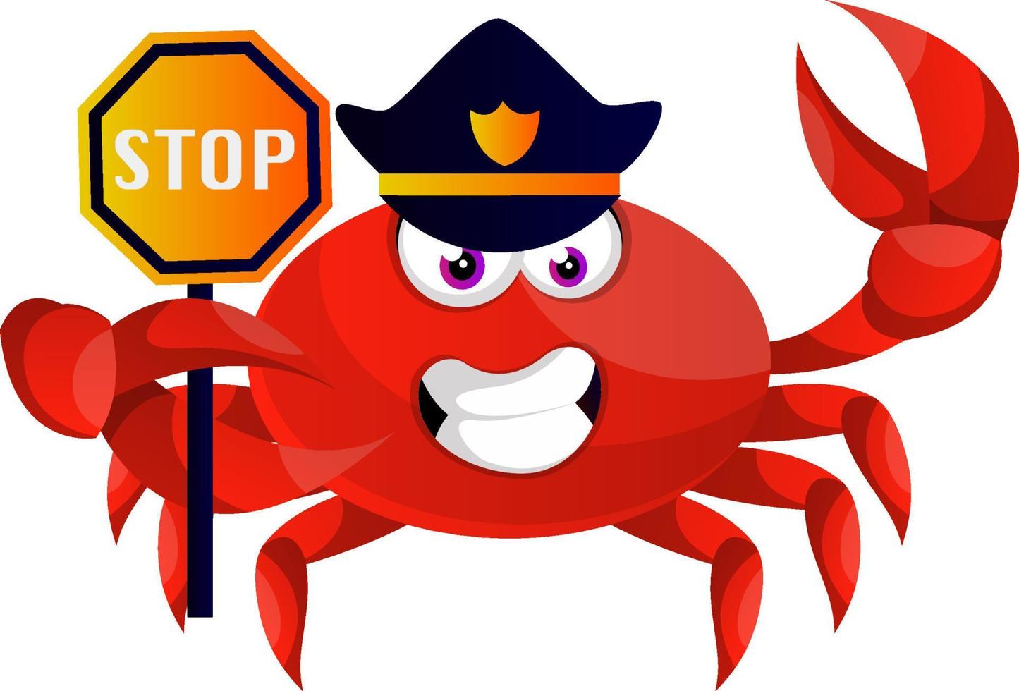 Crab in police uniform, illustration, vector on white background.