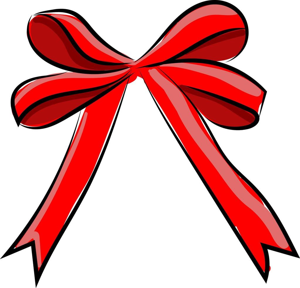 Red bow, illustration, vector on white background.