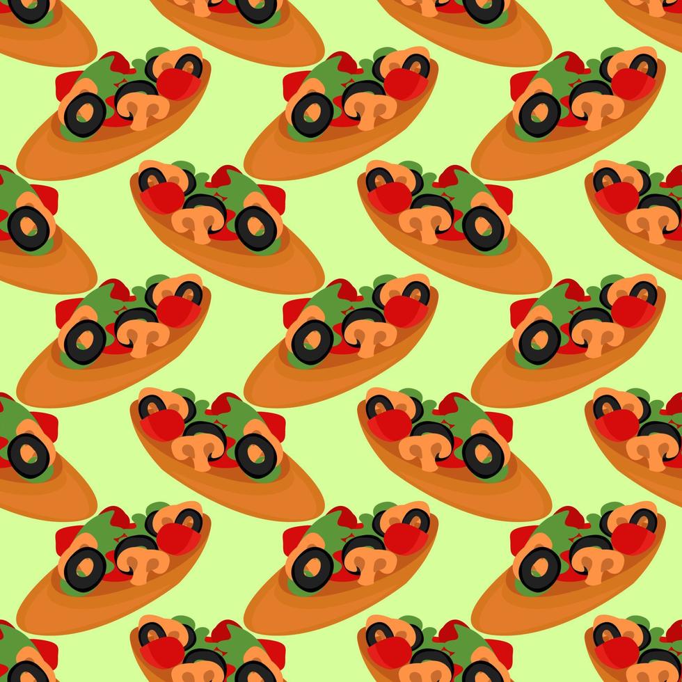 Bruschetta pattern, seamless pattern on green background. vector
