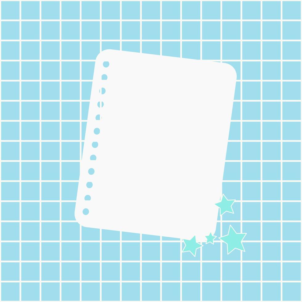 papel de nota blanco sobre un fondo azul. una hoja de papel de cuaderno colocada sobre un fondo azul con una pequeña estrella. ilustración vectorial, estilo plano. vector