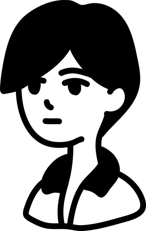 chica con cabello oscuro muy corto, ilustración de icono, vector sobre fondo blanco