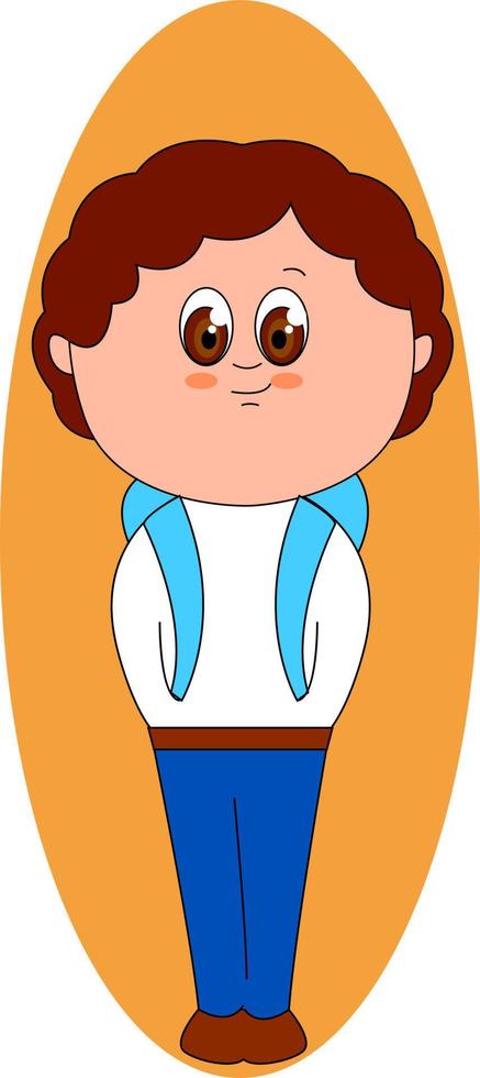Boy with blue bag, illustration, vector on white background.