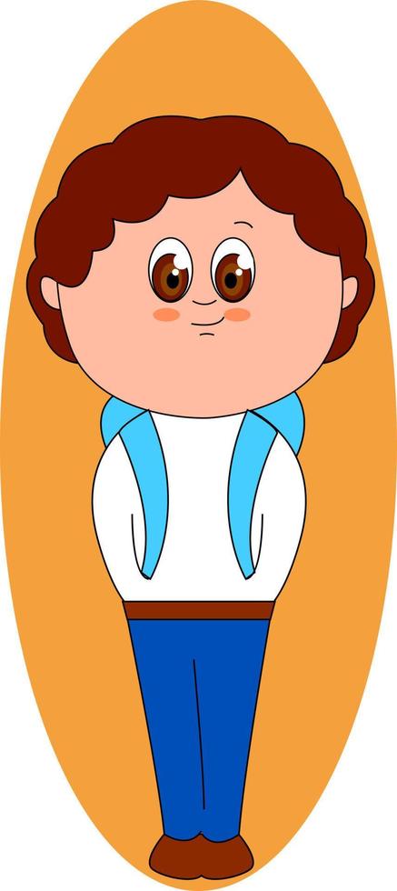 niño con bolsa azul, ilustración, vector sobre fondo blanco.