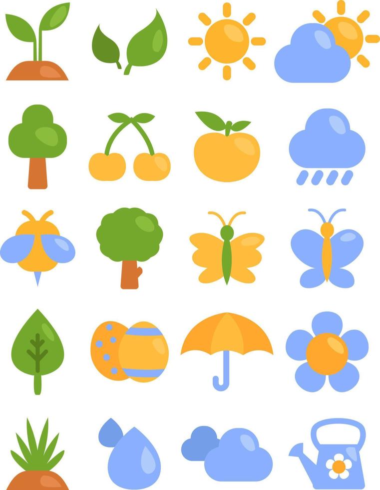 Spring icon pack, illustration, vector on a white background.