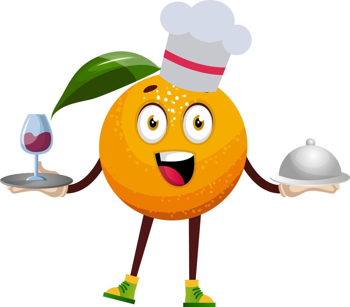 Orange with food, illustration, vector on white background.
