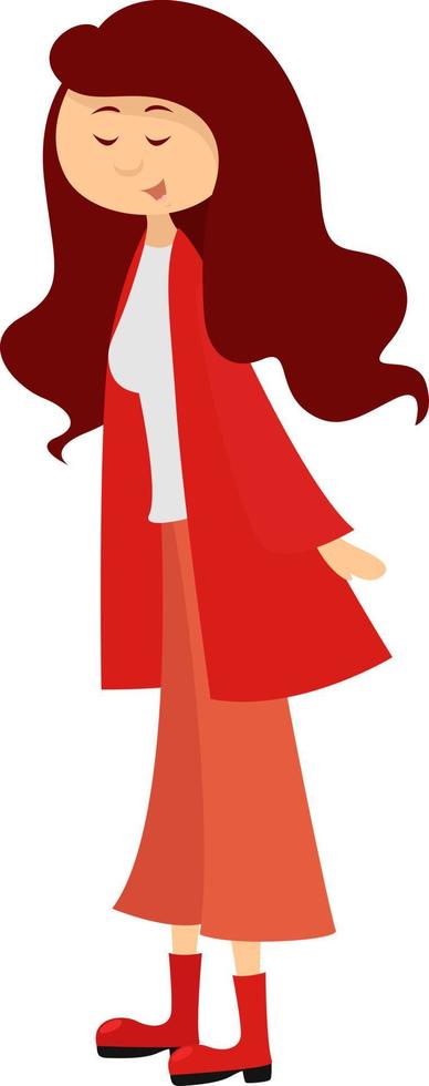 Girl dressed in red, illustration, vector on a white background.