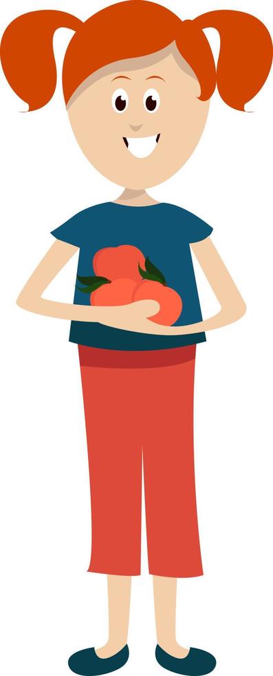 Girl holding peaches, illustration, vector on white background