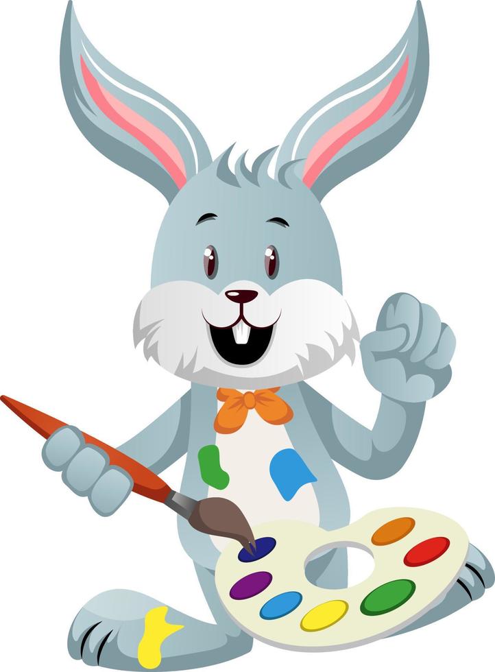 Bunny with color palette, illustration, vector on white background.