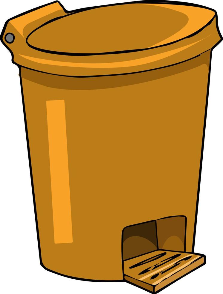 A plastic dustbin in orange colour, illustration, vector on white background.