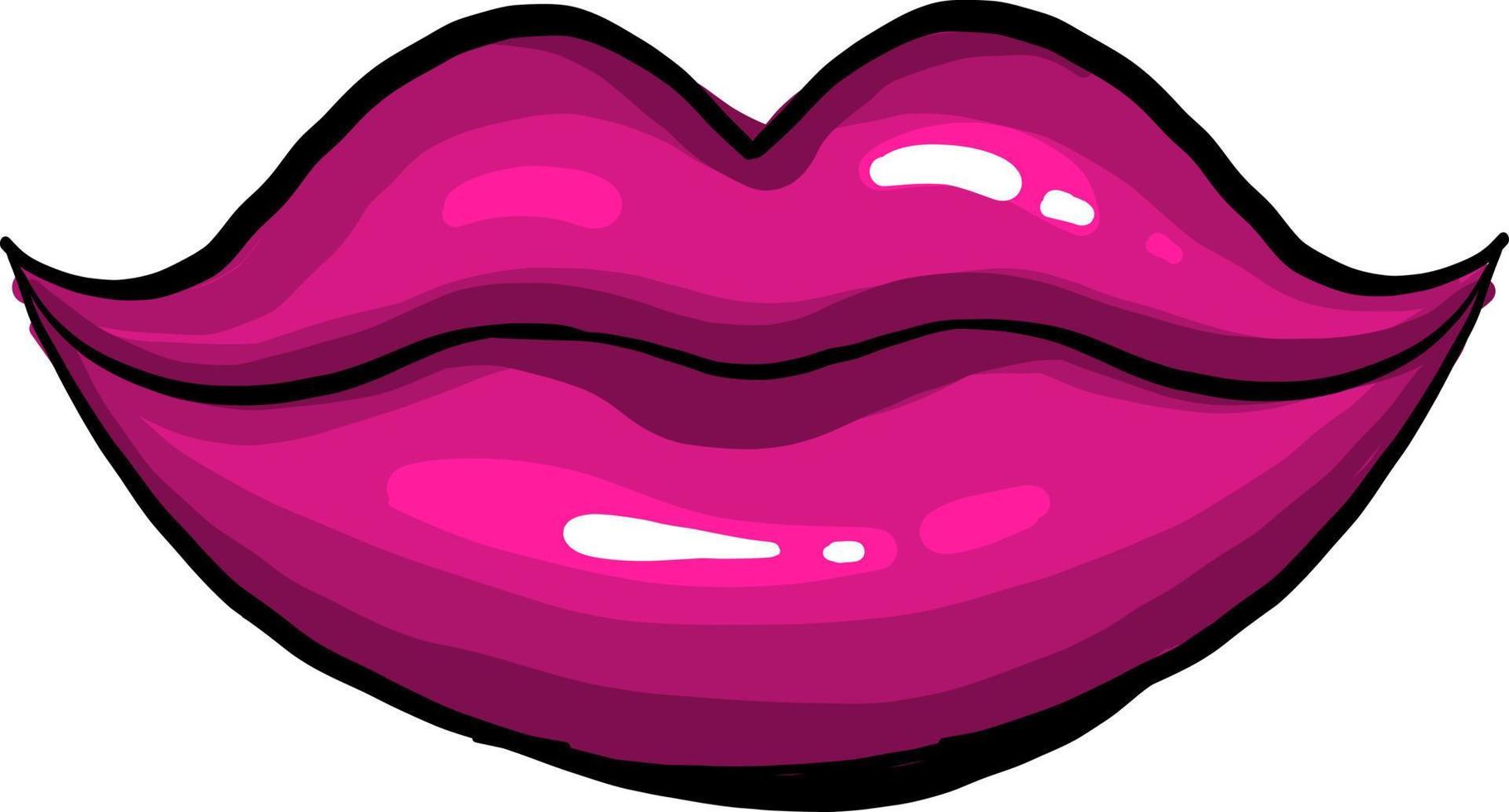 Pink glossy lips, illustration, vector on white background.