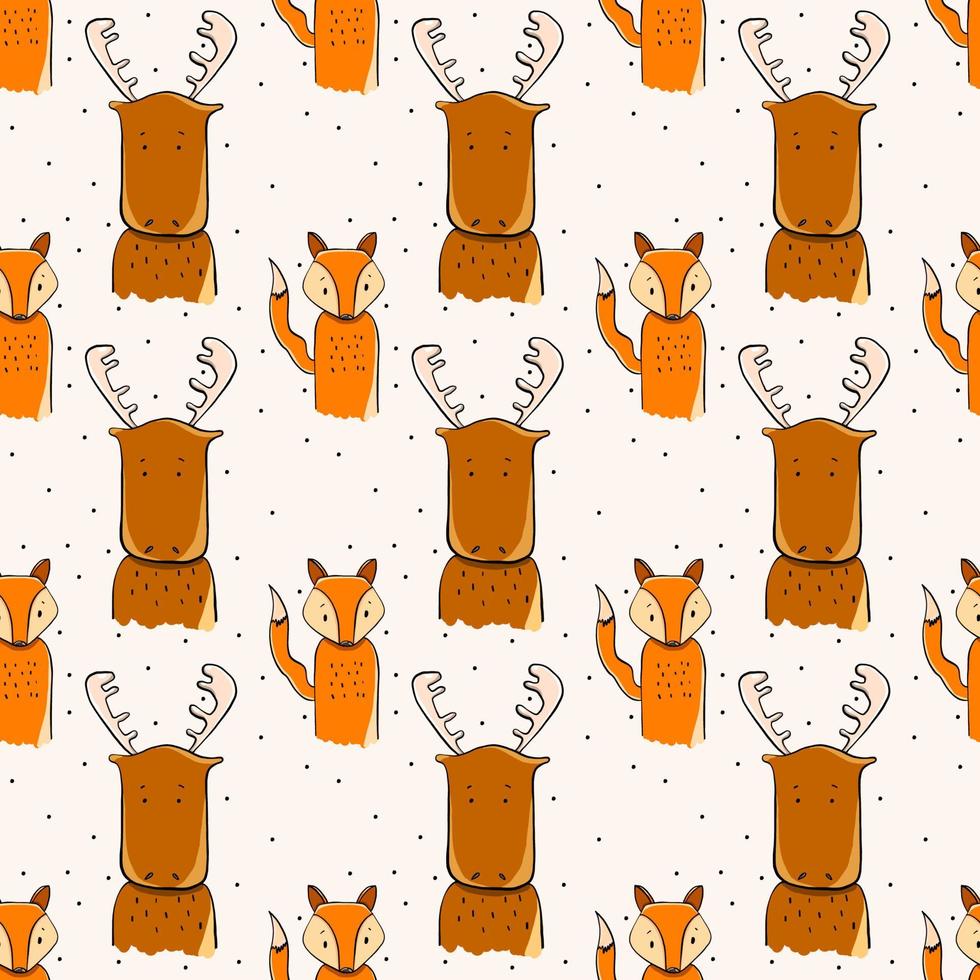 Deer and fox, illustration, vector on white background.