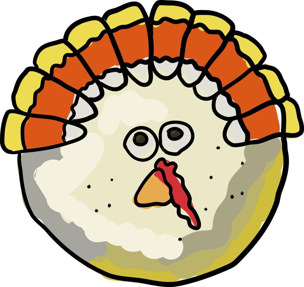 Turkey face in food, illustration, vector on white background.