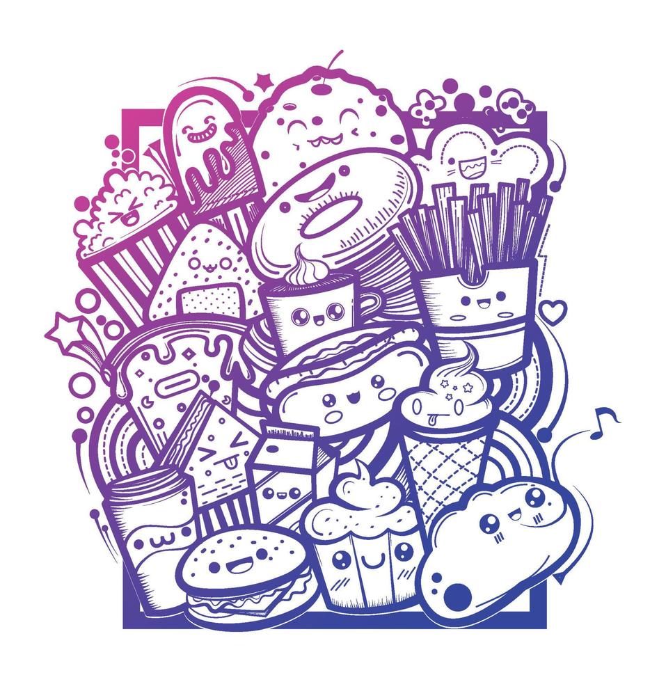 hand drawn vector illustration cute cartoon fast food.