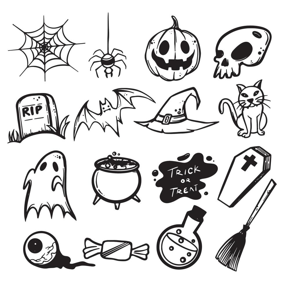 halloween icons set on a white background vector illustration