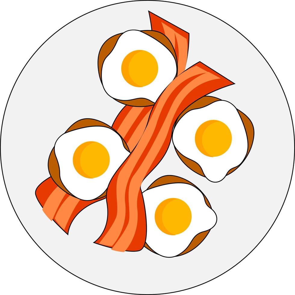 Bacon and eggs, illustration, vector on white background.