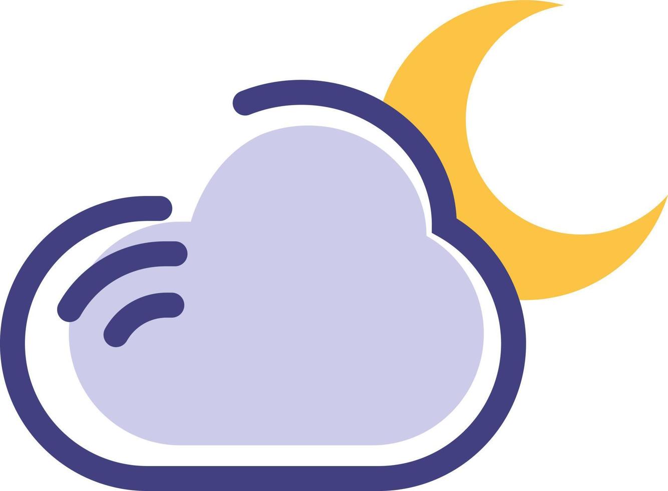 Blue cloud with the young moon, illustration, vector on white background.