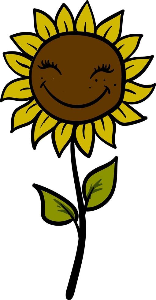 Girasol feliz, ilustración, vector sobre fondo blanco.