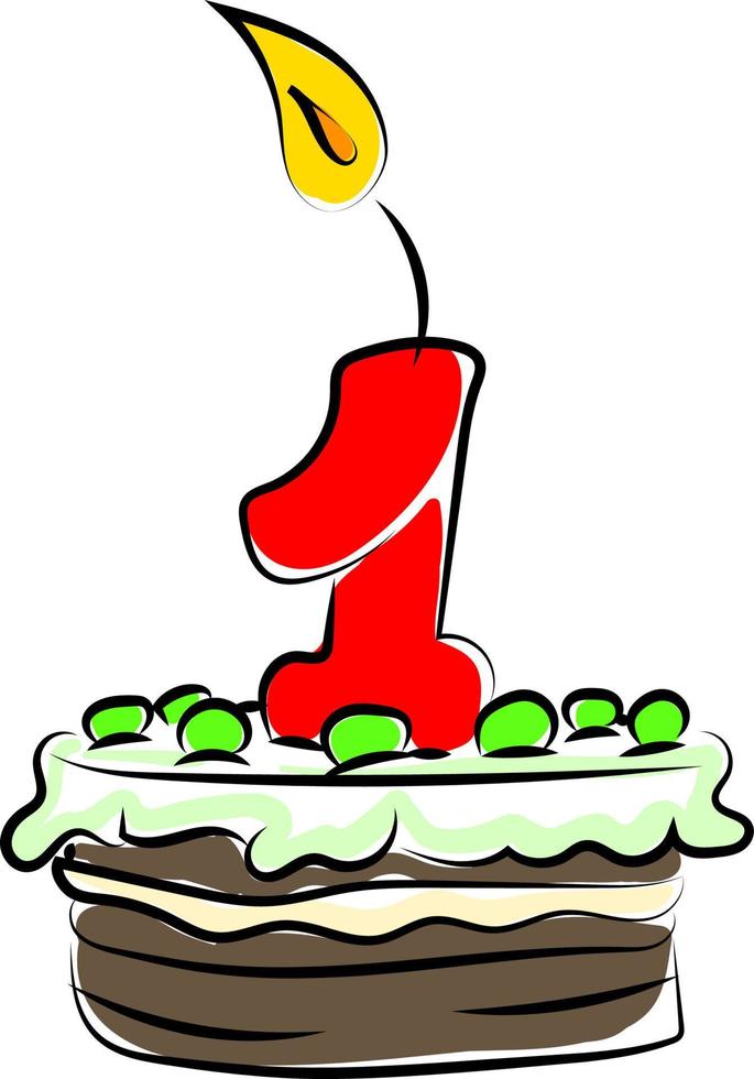 Birthday cake with number one, illustration, vector on white background.