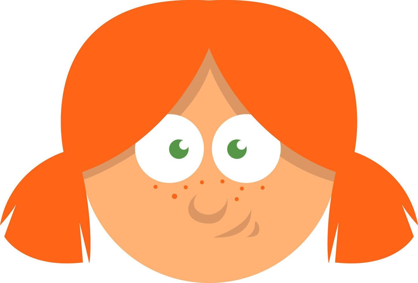 Girl with orange hair in pigtails, illustration, on a white background. vector