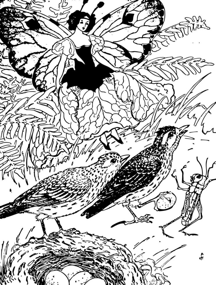 Fairy and Skylark, vintage illustration vector