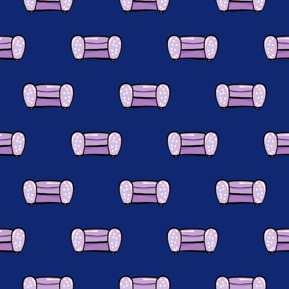 Purple chair , seamless pattern on a dark blue background. vector