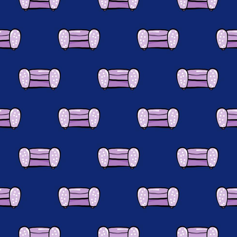 Purple chair , seamless pattern on a dark blue background. vector