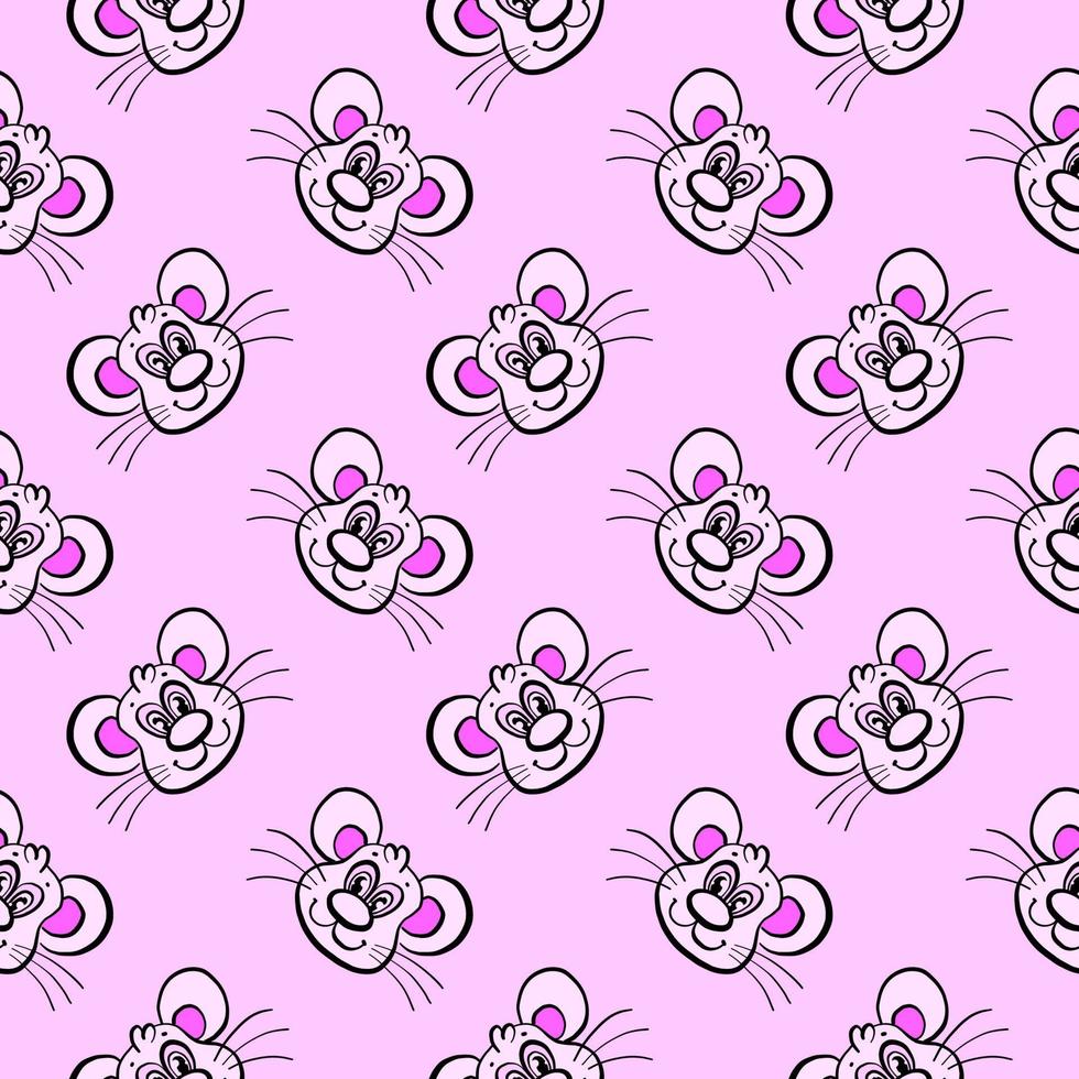 Mice head, seamless pattern on pink background. vector