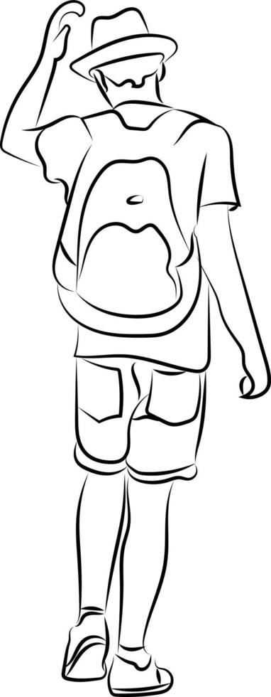 Boy with backpack and hat, illustration, vector on white background.