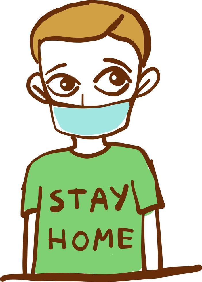 Man with stay home shirt , illustration, vector on white background