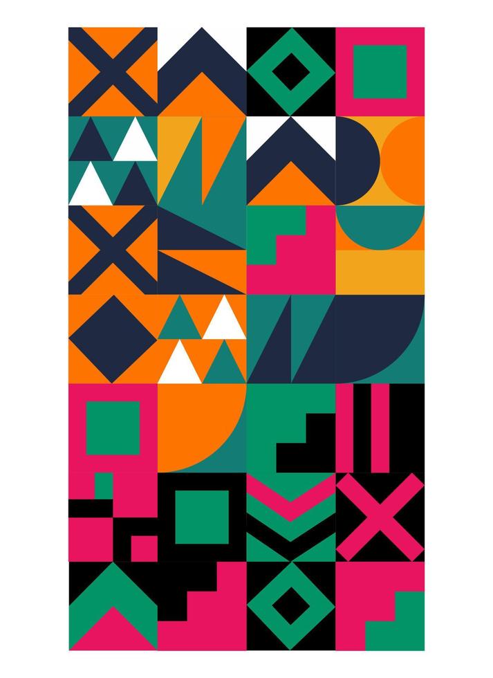 Abstract geometric pattern design with simple geometric shapes and basic colorful patterns. Suitable for use in posters, background images. Website design, branding, albums, typography, fashion vector