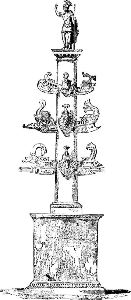 Column of Duilius, originating in ancient Greece, vintage engraving. vector