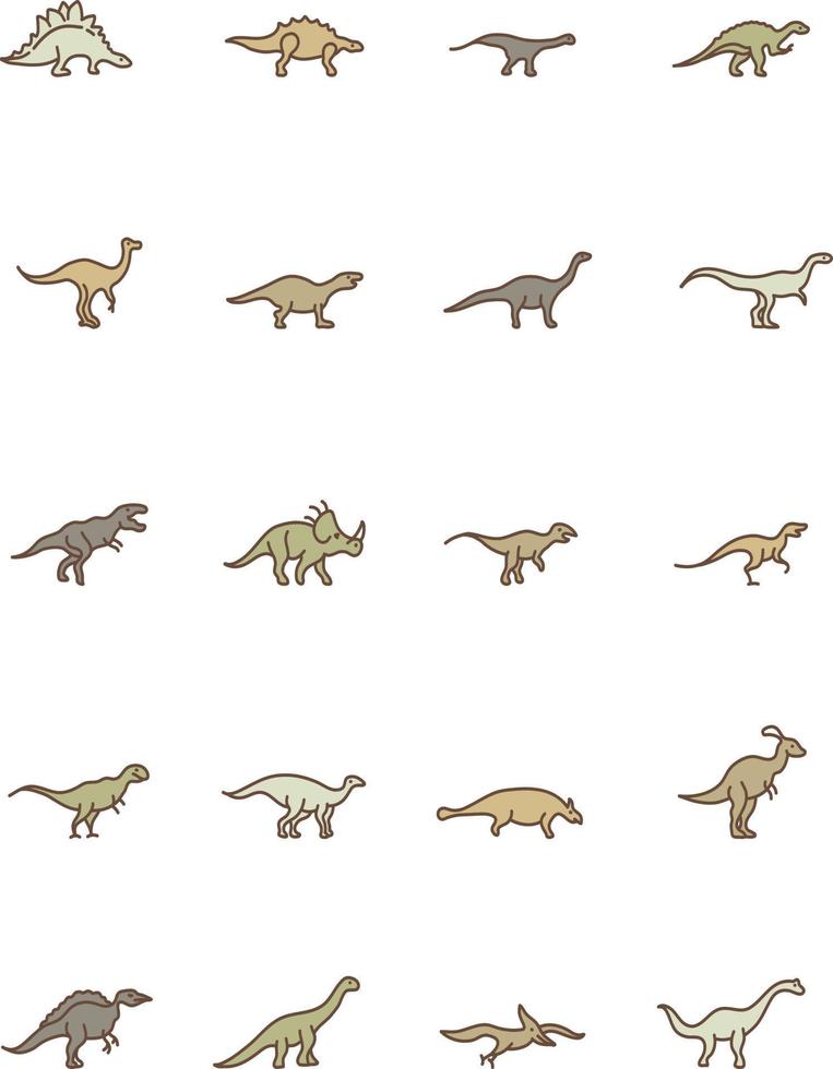 paquete de iconos de dinosaurios, ilustración, vector sobre fondo blanco.