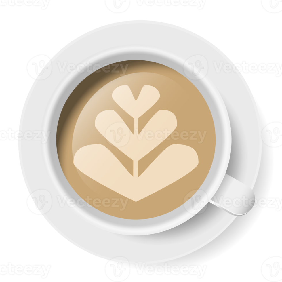 Draufsicht der Kaffeeschaumkunst auf Tasse png