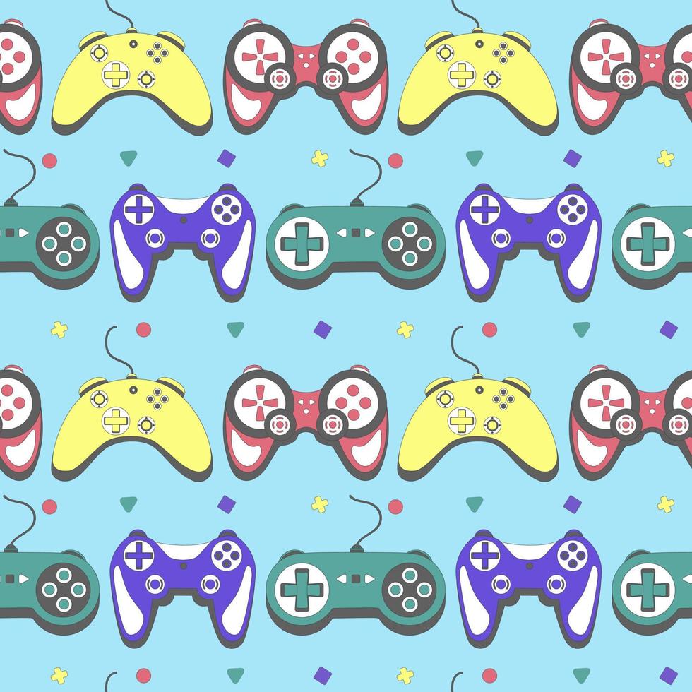 Seamless pattern gamepad in retro style. Game controller for computer playing vector illustration.
