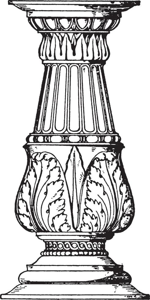 Holy Water-Stoup Candelabrum-like Shaft, shell,  vintage engraving. vector