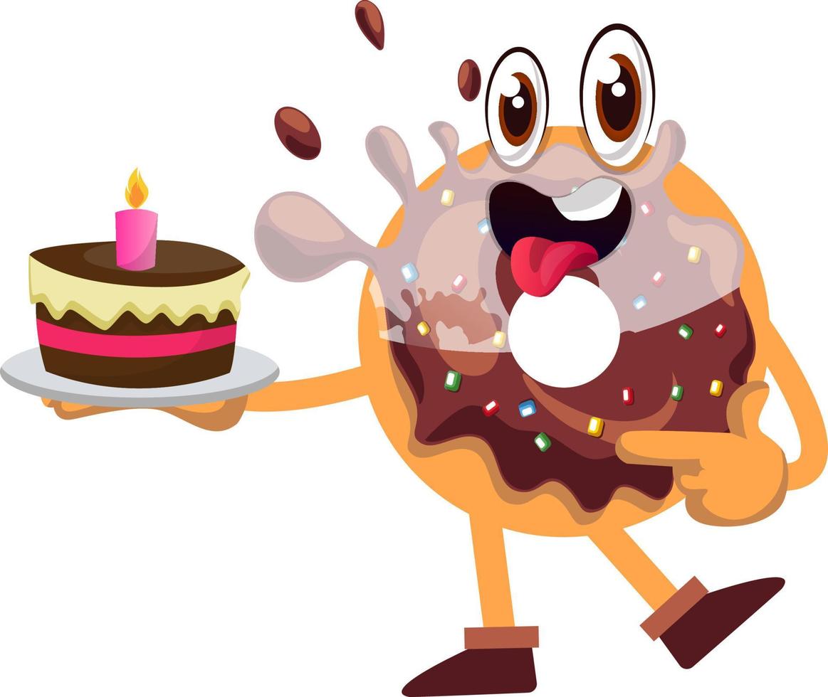 Donut with birthday cake, illustration, vector on white background.