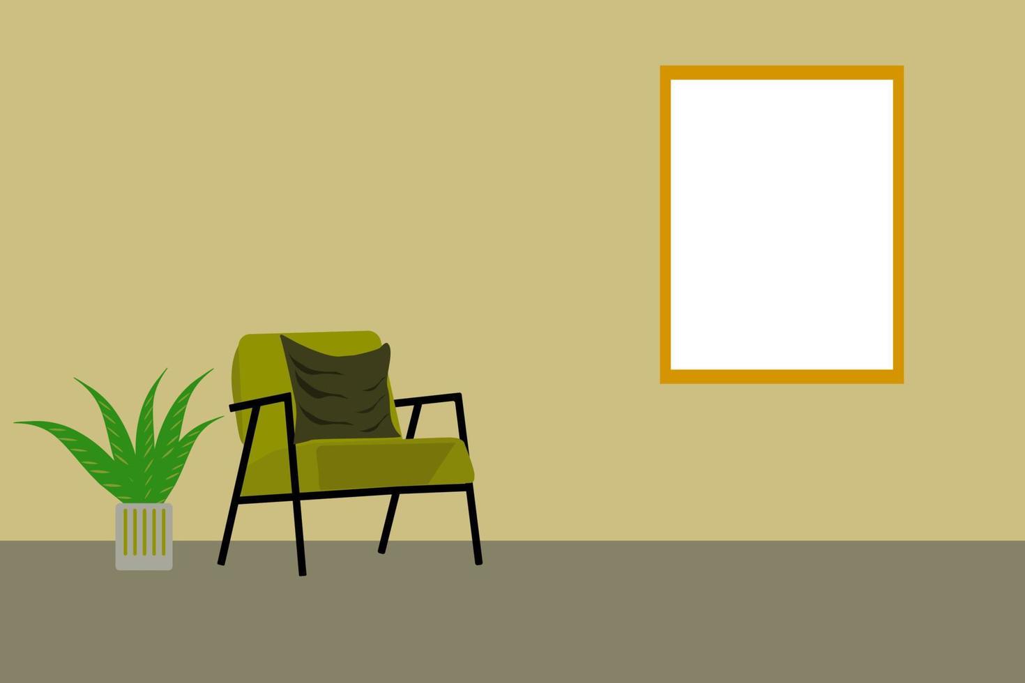 Vector illustration of chairs and flowers in the living room, minimalist living room