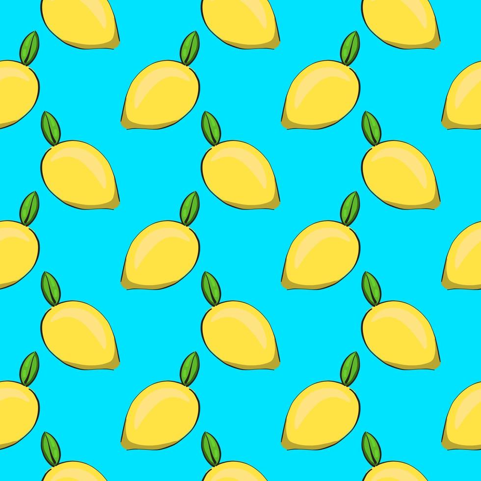 Lemon with a stem ,seamless pattern on light blue background. vector
