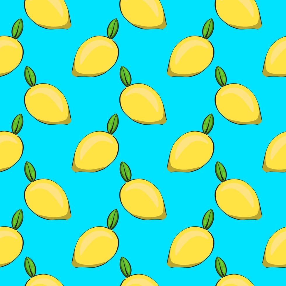 Lemon with a stem ,seamless pattern on light blue background. vector