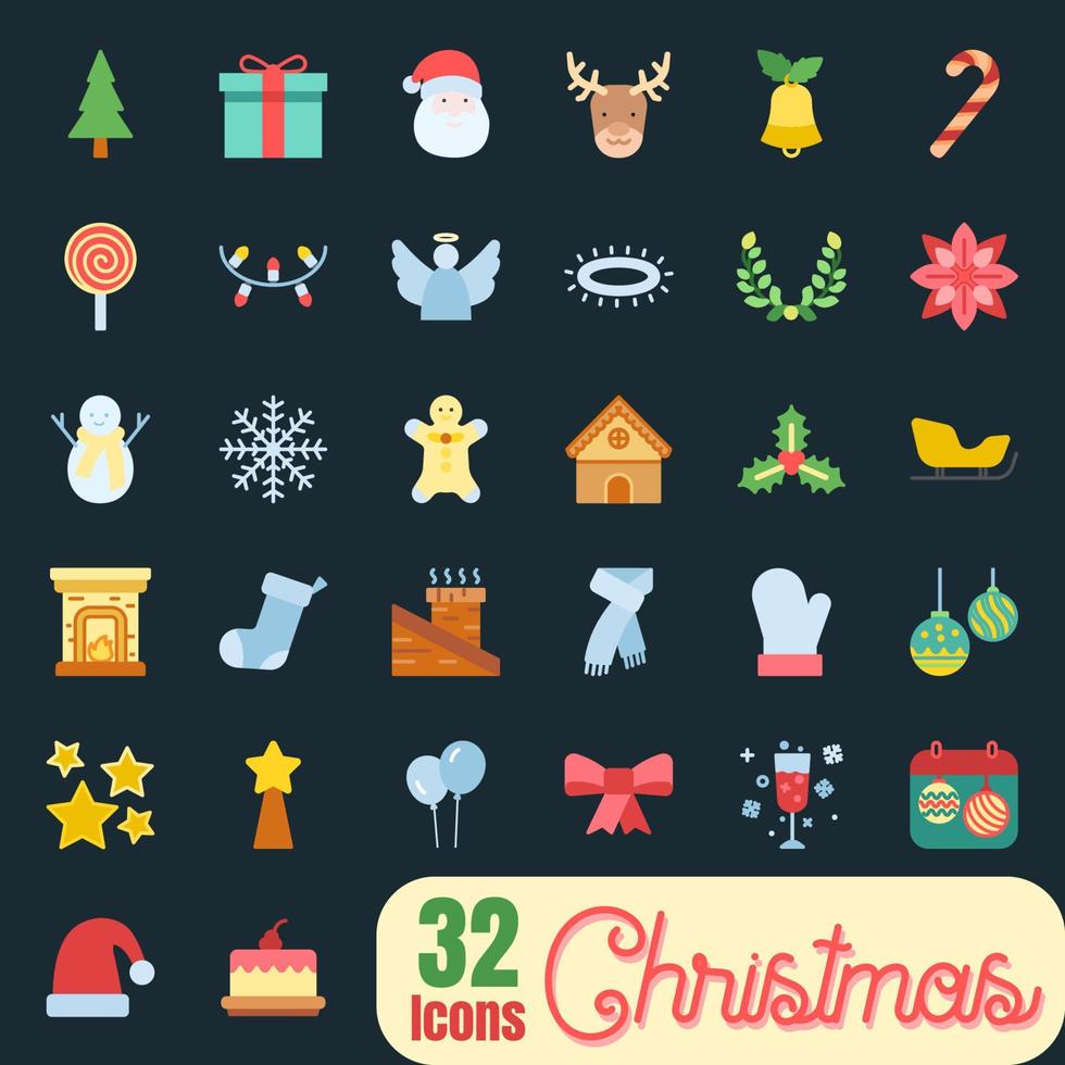 Set of flat Christmas icons style vector